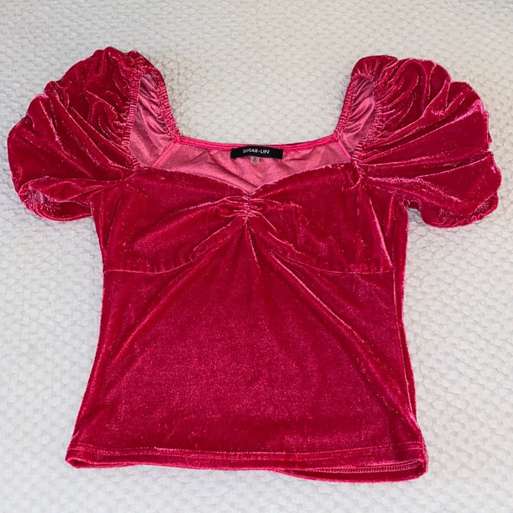 Hot Pink Velvet Puff Sleeve Top